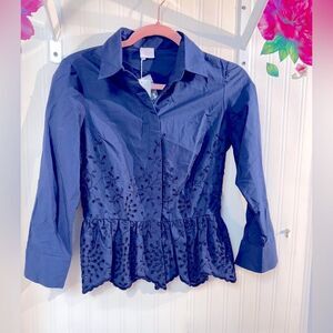 NWT Loretta Caponi Ileana eyelet cutout shirt sz XS